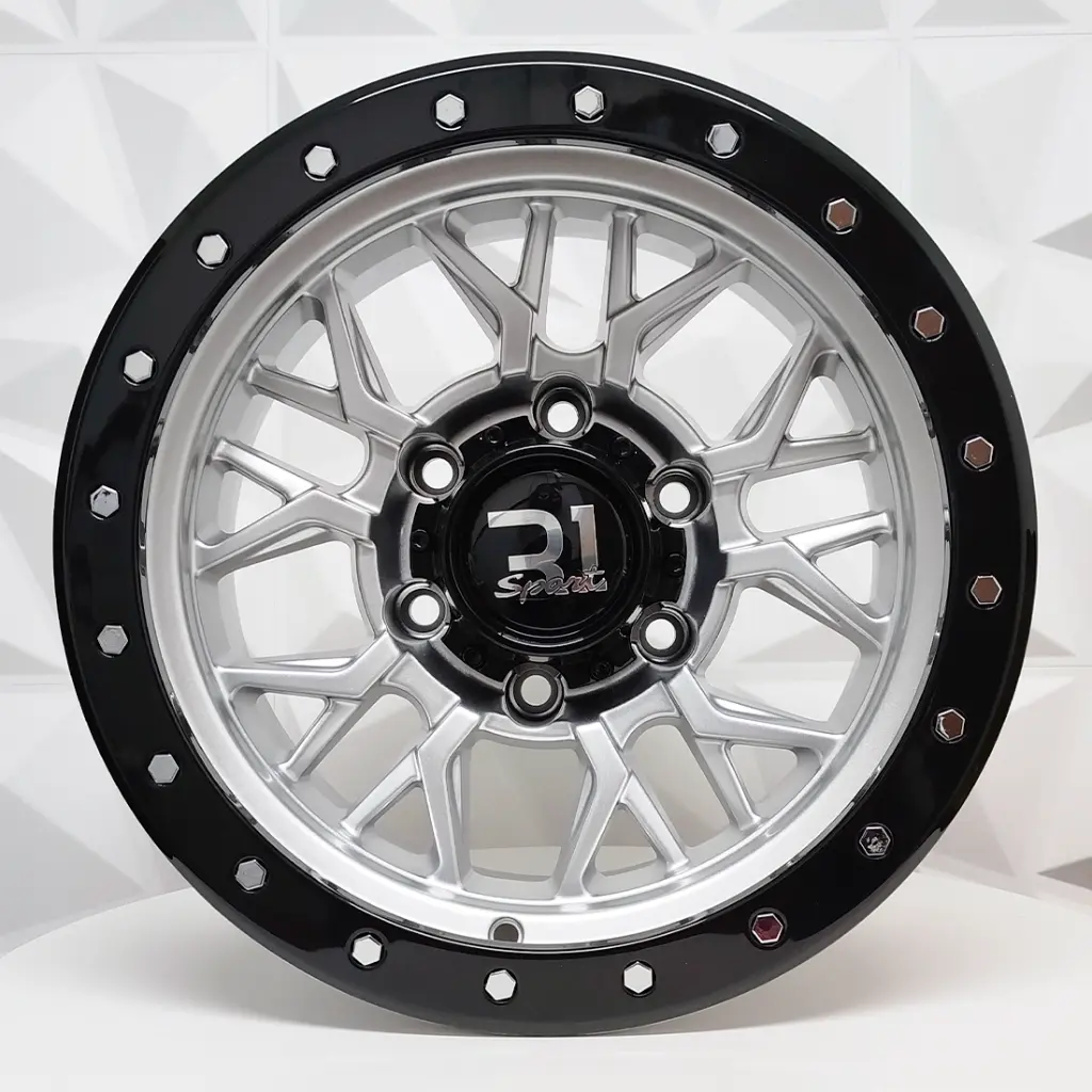 RIN 15X8 6-139.7 R1 SPORT LP125 SILVER+BLACK LIP+CHROME RIVETS ET-10 CB110