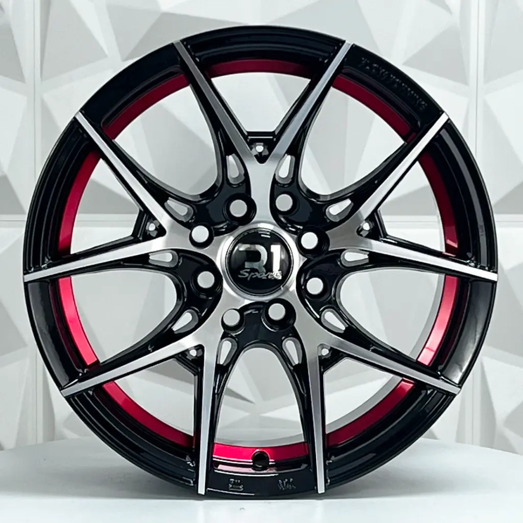 RIN 17X7.5 5-100 R1 SPORT 1022 BLACK MACHINE FACE RED UNDERCUT ET40 CB67.1