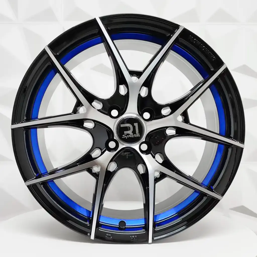 RIN 17X7.5 5-100 R1 SPORT 1022 BLACK MACHINE FACE BLUE UNDERCUT ET40 CB67.1
