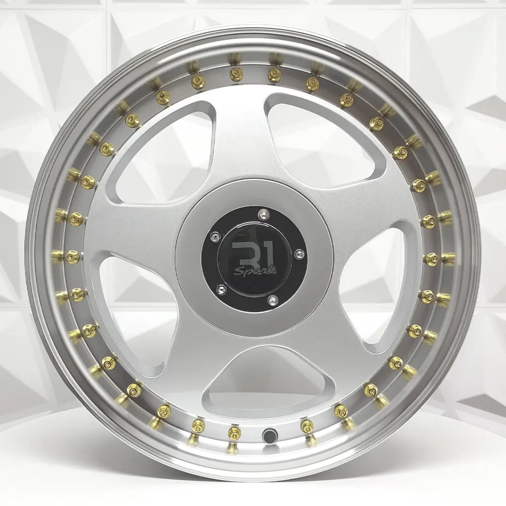 RIN 15X8.5 4-100/4-114.3 R1 SPORT XJ126 SILVER MF MI+GOLD RIVETS ET25 CB73.1