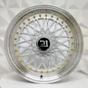 RIN 16X7 4-100/114.3 R1 SPORT F6625 SILVER MACHINE LIP GOLD RIVETS ET35 CB73.1