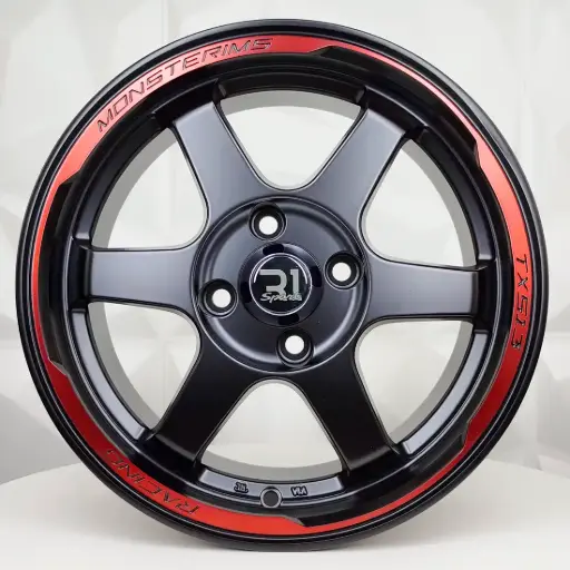 [147526] RIN 14X6.5 4-100 R1 SPORT JA036 MATE BLACK+RED ET25 CB73.1
